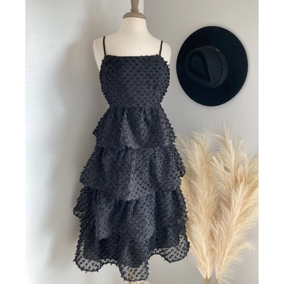 ❤️ Lulus Flirting with You Black Tiered Pom Pom Midi Dress - Picture 7 of 17